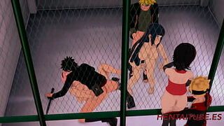 Боруто Наруто Хентай - Мега оргия с Сакурой, Хинатой, Сарадой, Кибой, Наруто и Боруто трахаются вместе и наслаждаются и кончают - порно видео