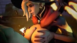 Мерси Хеллоуин, ведьма делает минет, глубокая глотка - порно видео